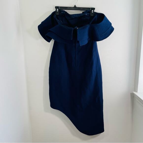 C/MEO Collective Navy Blue Ruffle Off Shoulder Crepe Slit Front Cocktail Medium - Picture 6 of 12